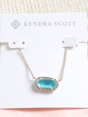 Kendra Scott Elisa Aqua Kyocera Opal Necklace Gold